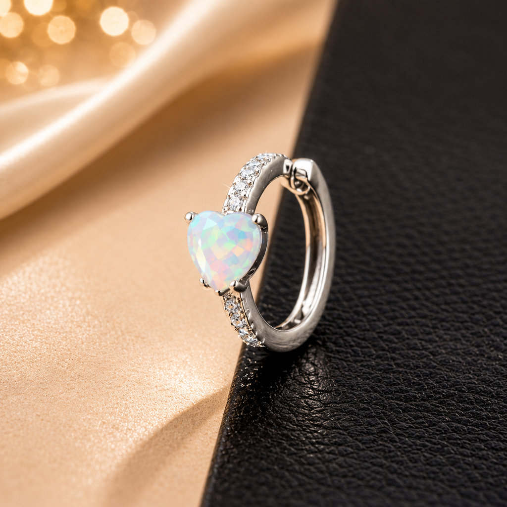 Boucles d’oreilles créoles cœur opale – détail 5