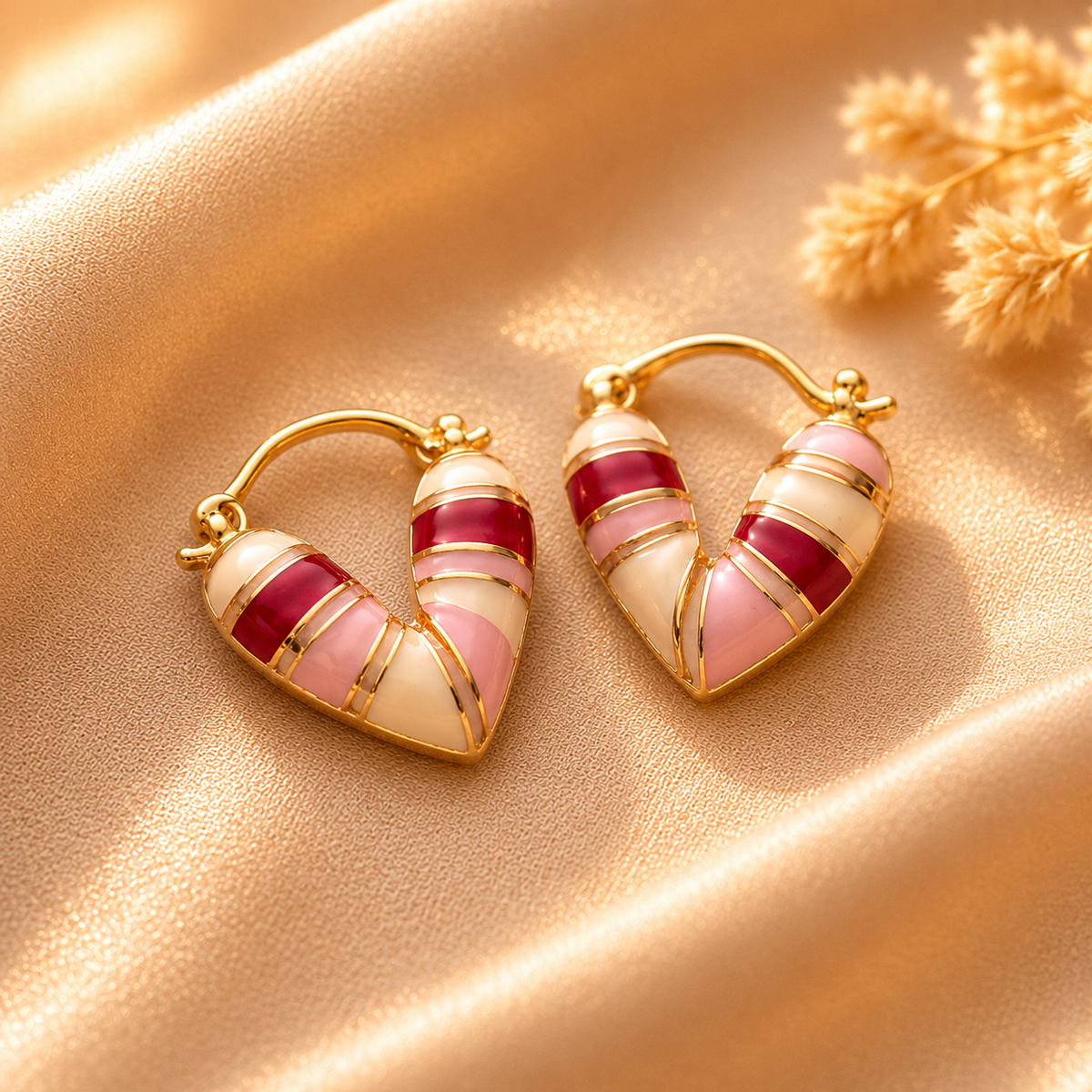 Boucles d’oreilles cœur léopard rouge et blanc – détail 3