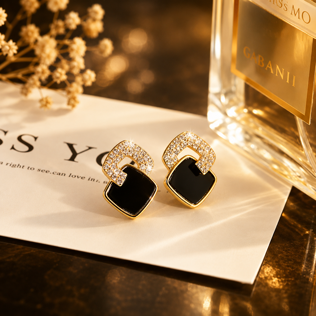 Boucles d’oreilles élégantes noir et or avec – détail 7