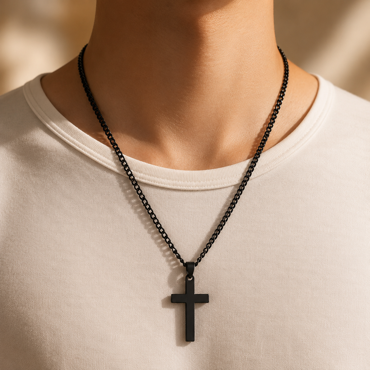 Collier croix bicolore en acier inoxydable – vue principale