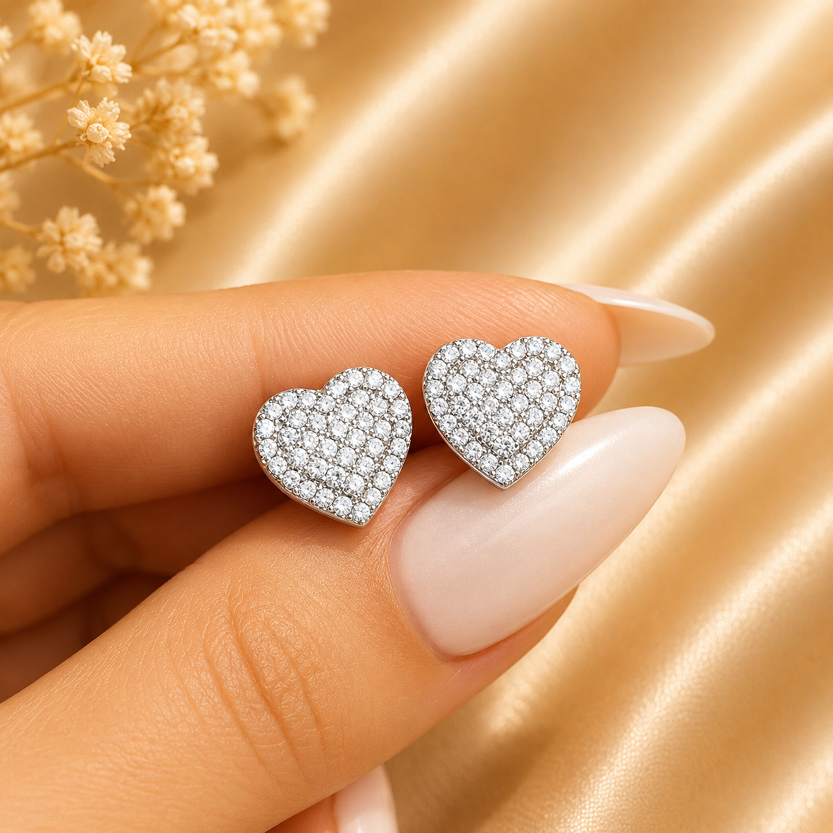 Boucles d’oreilles cœur scintillant – détail 4