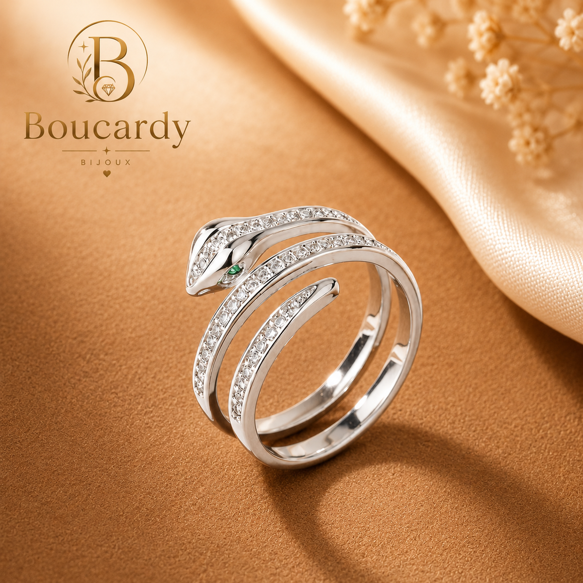 Bague Serpent Plaqué Or 18K Zircons – détail 3