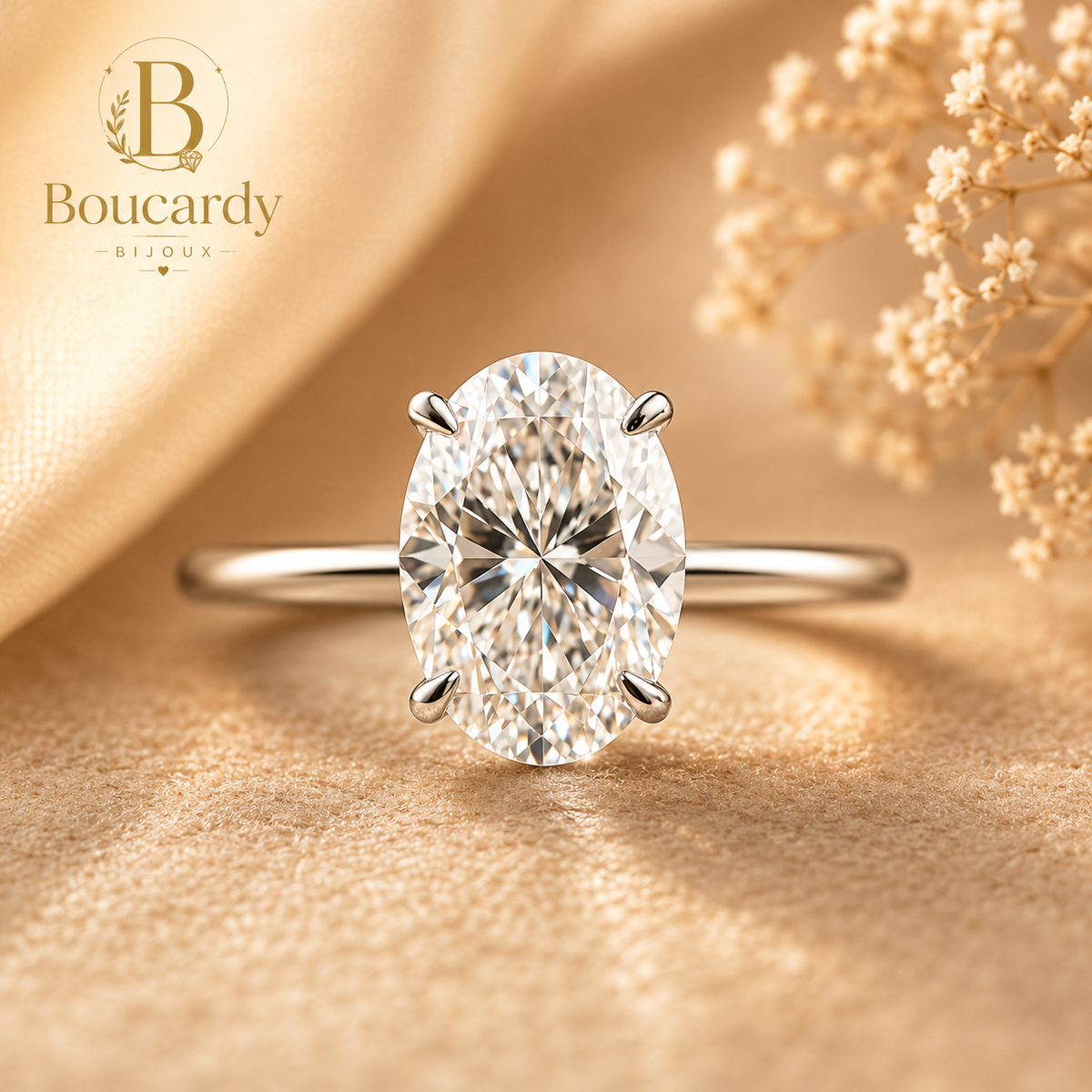 Bague Solitaire Ovale Plaqué Or 18K – détail 2