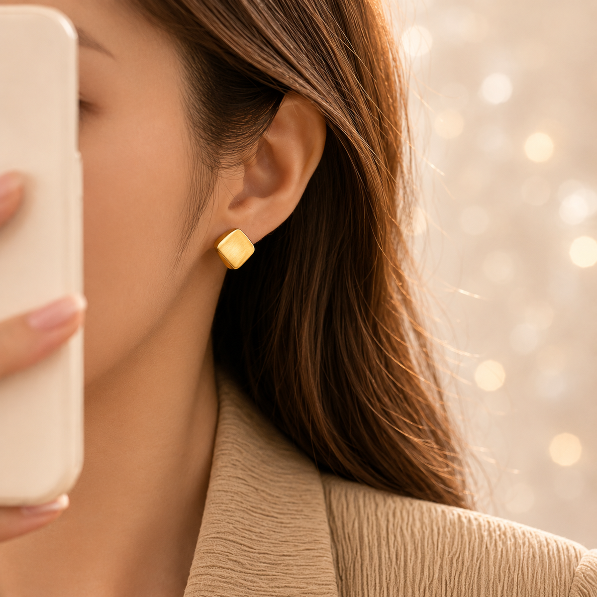 Boucles d’oreilles carrées argentées – détail 5