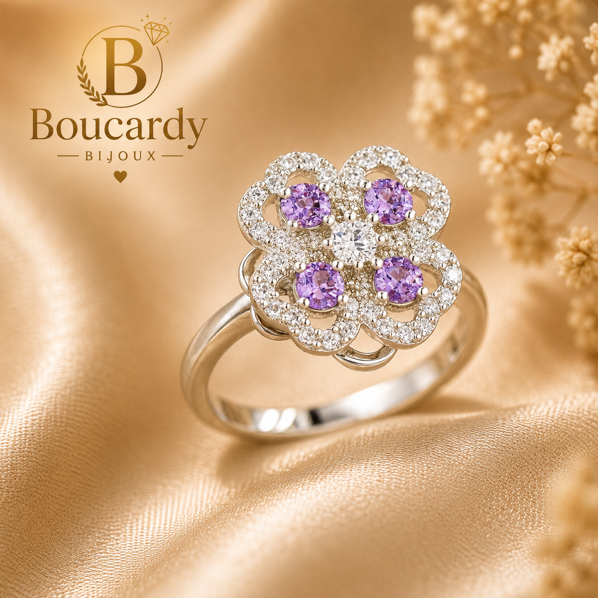 Bague Trèfle 4 Feuilles Plaqué Or 18K Zircons – détail 3