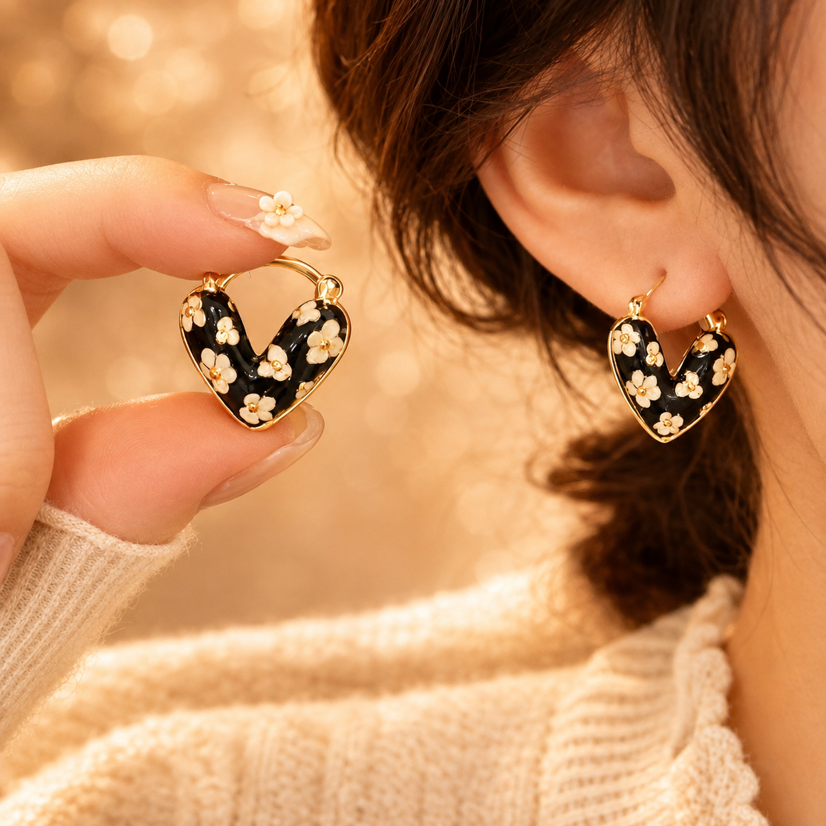 Boucles d’oreilles cœur léopard rouge et blanc – détail 8
