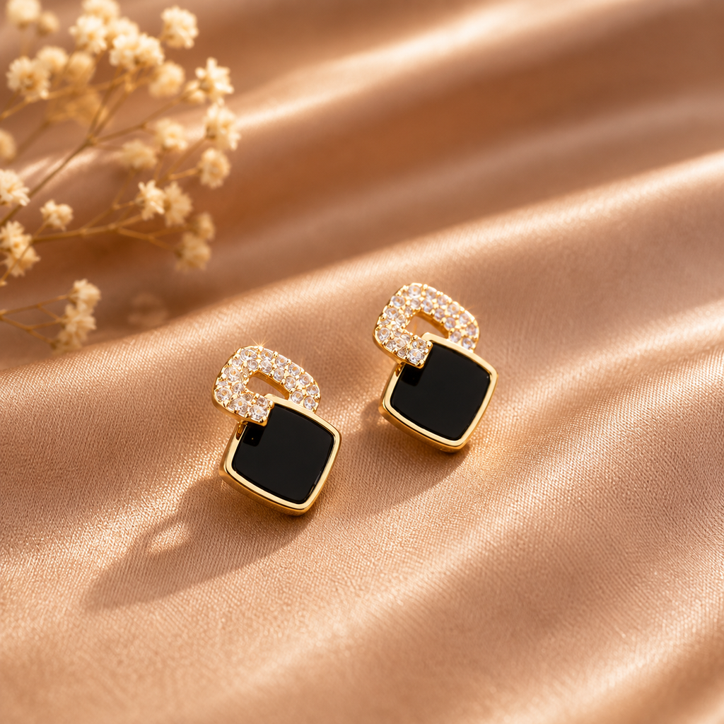 Boucles d’oreilles élégantes noir et or avec – détail 8
