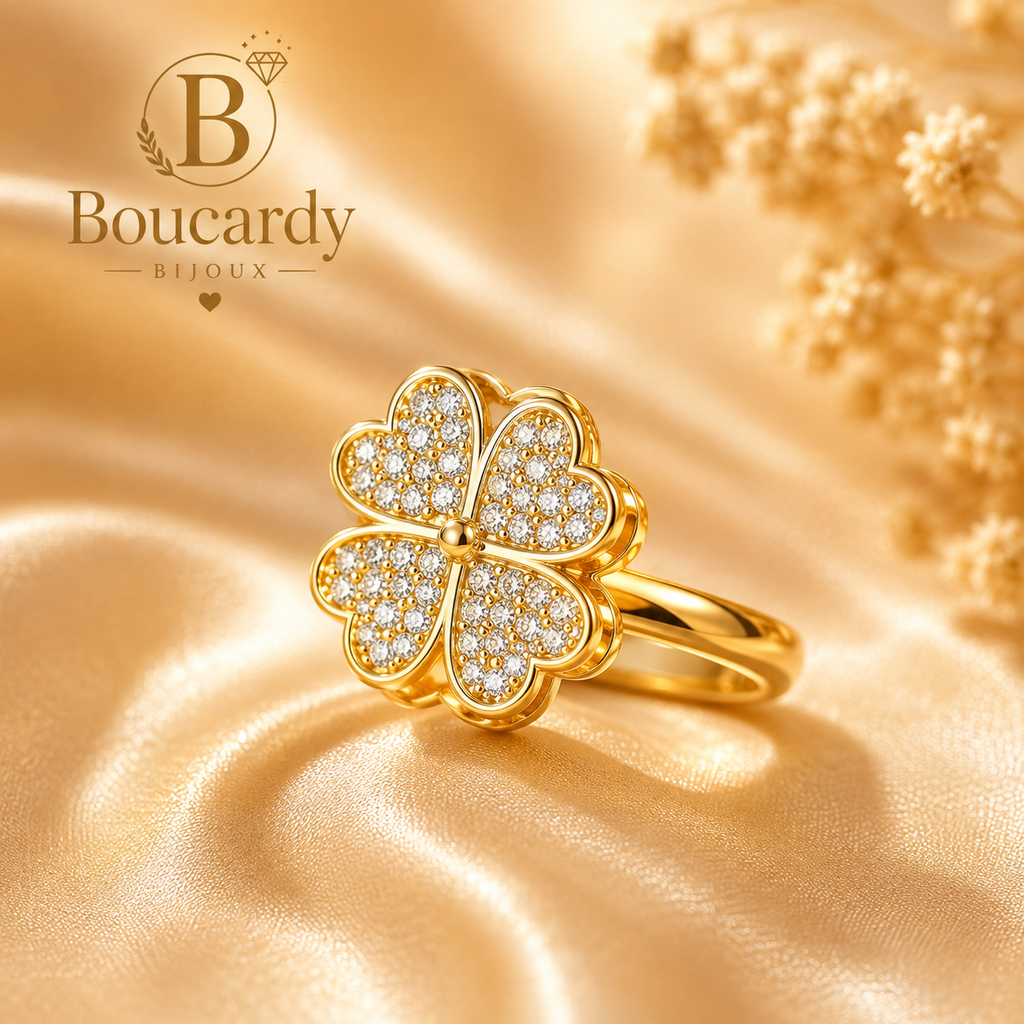 Bague Trèfle 4 Feuilles Plaqué Or 18K Zircons – détail 7