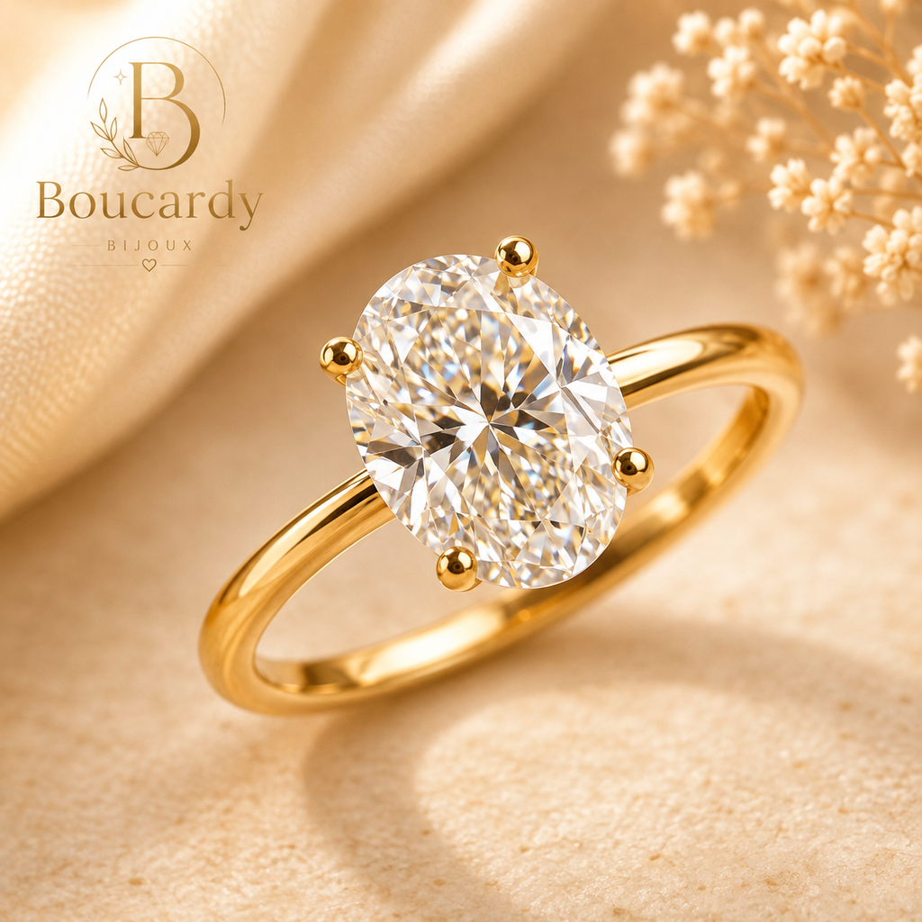 Bague Solitaire Ovale Plaqué Or 18K – détail 6