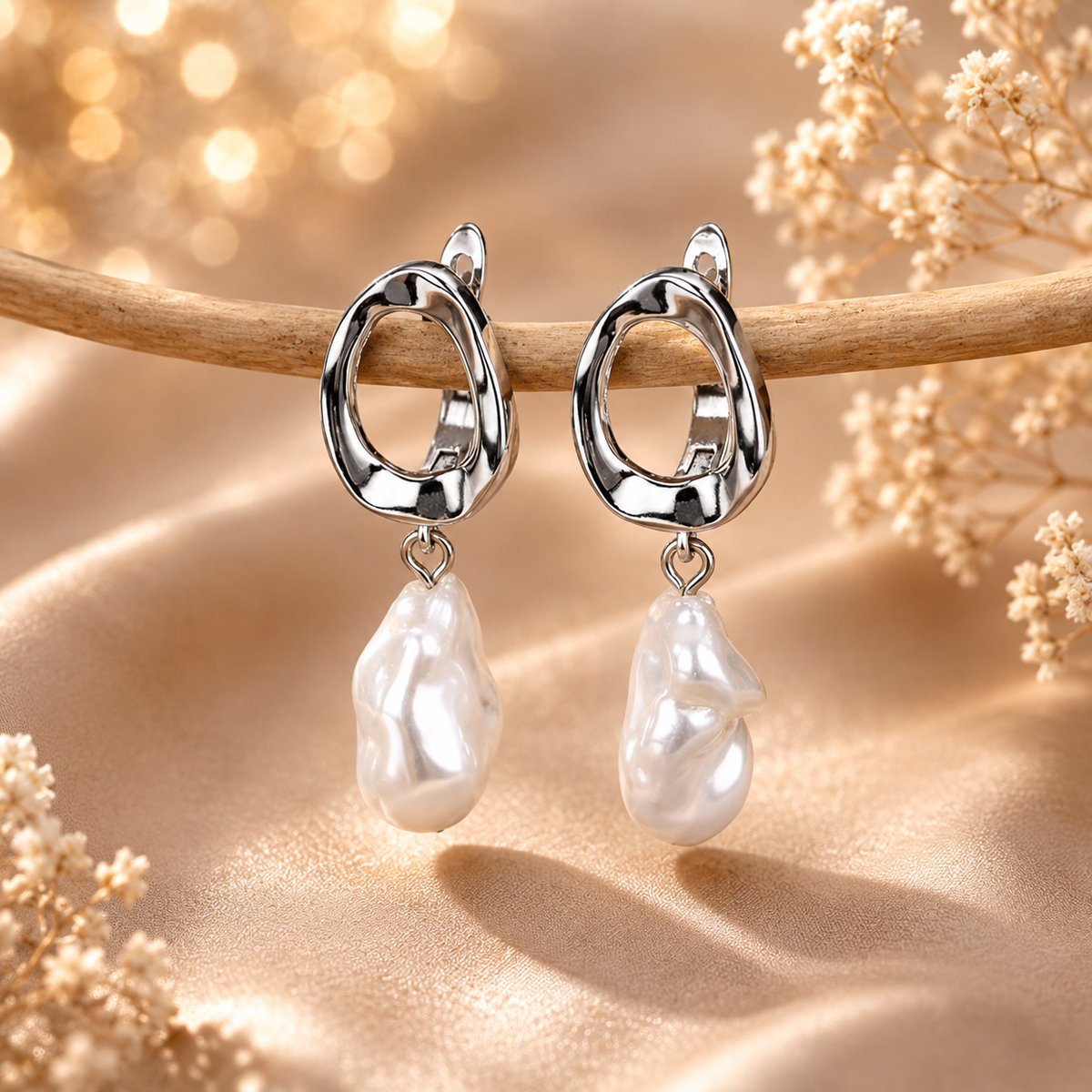 Boucles d’oreilles perles baroques dorées – détail 6