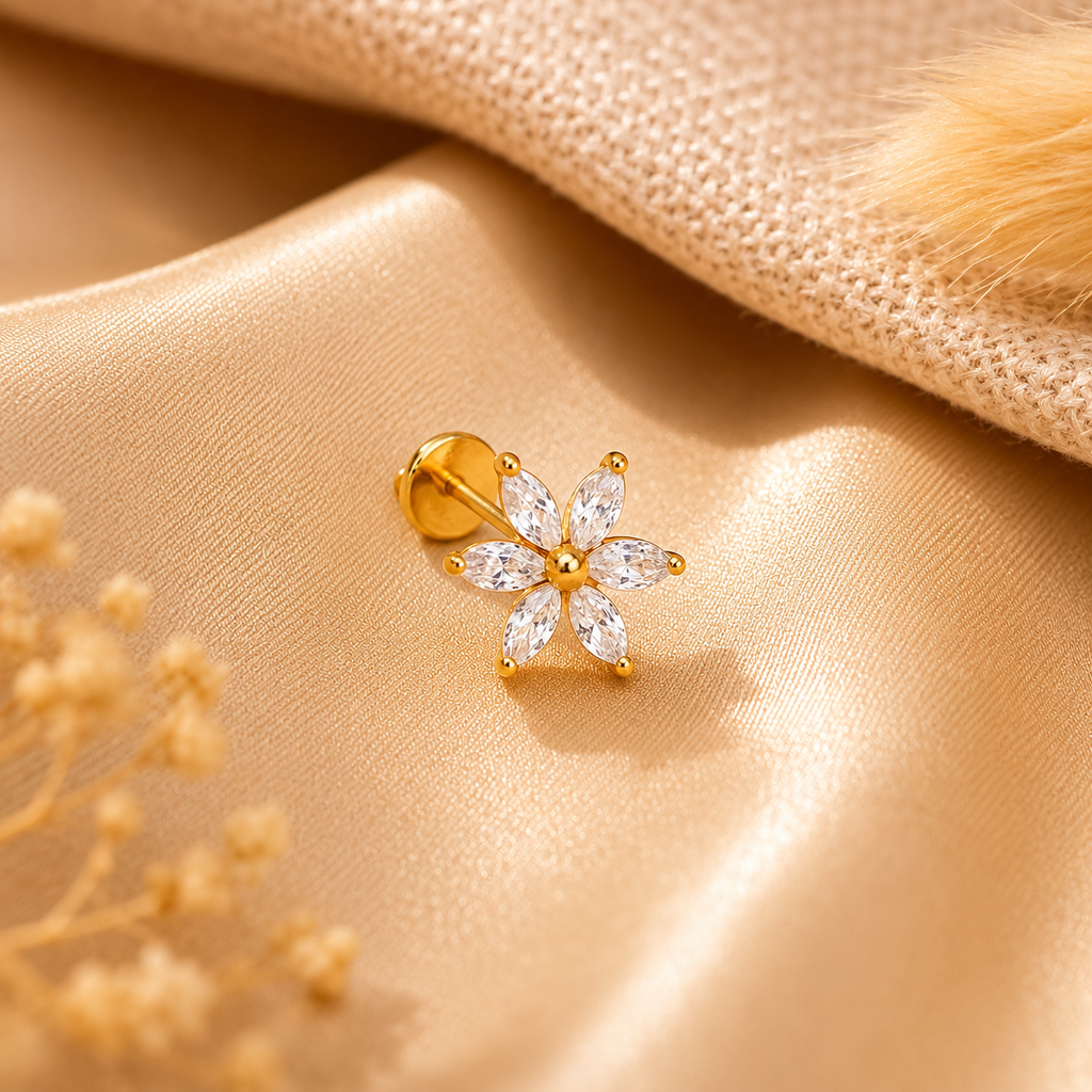 Boucles d’oreilles marguerite dorées – détail 2