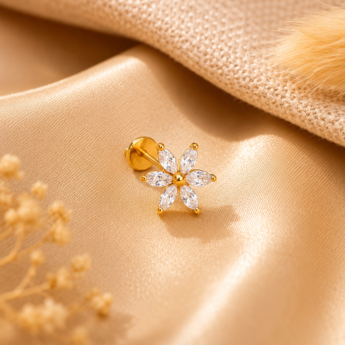 Boucles d’oreilles marguerite dorées – détail 2