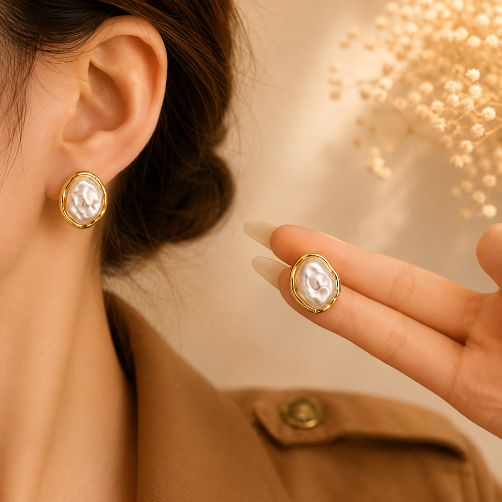 Boucles d'oreilles baroques en perles d’eau – détail 3