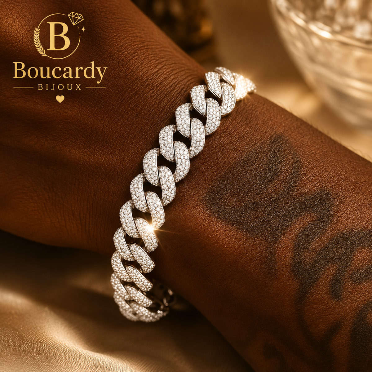 Bracelet cubain Miami avec zircons – détail 3