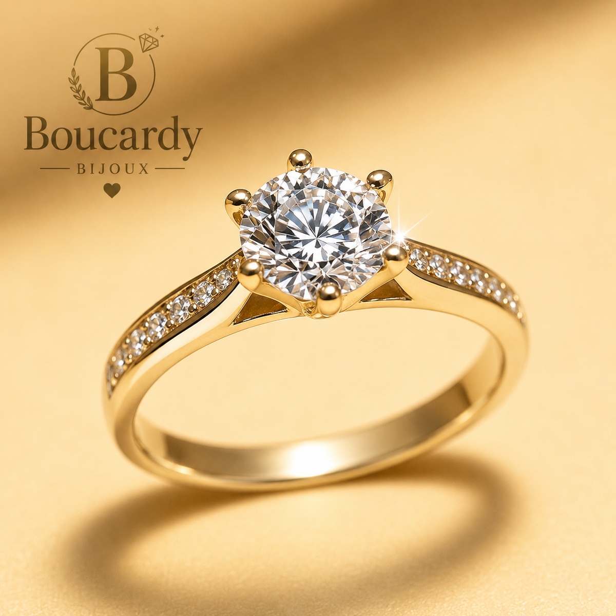 Bague Solitaire Dorée Plaqué Or 18K – détail 2