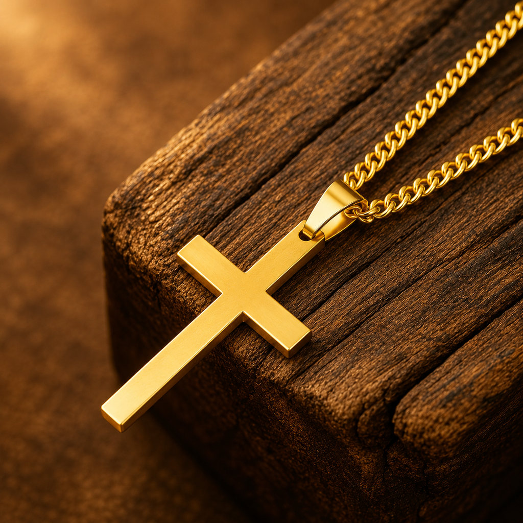 Collier croix bicolore en acier inoxydable – détail 7