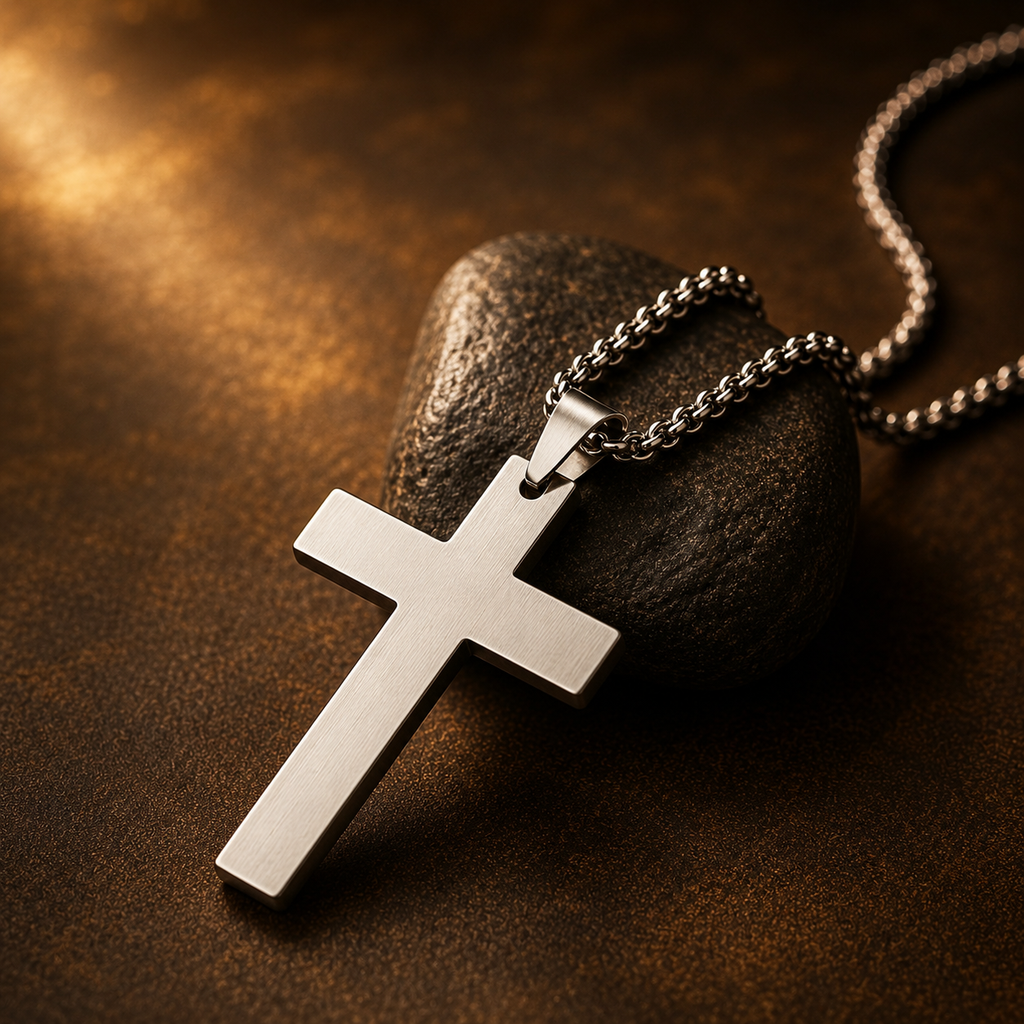 Collier croix bicolore en acier inoxydable – détail 5