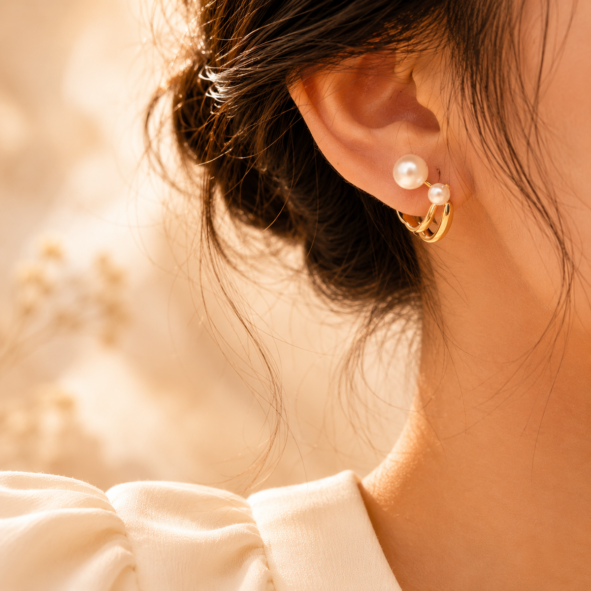 Boucles d’oreilles perles double dorées – vue principale