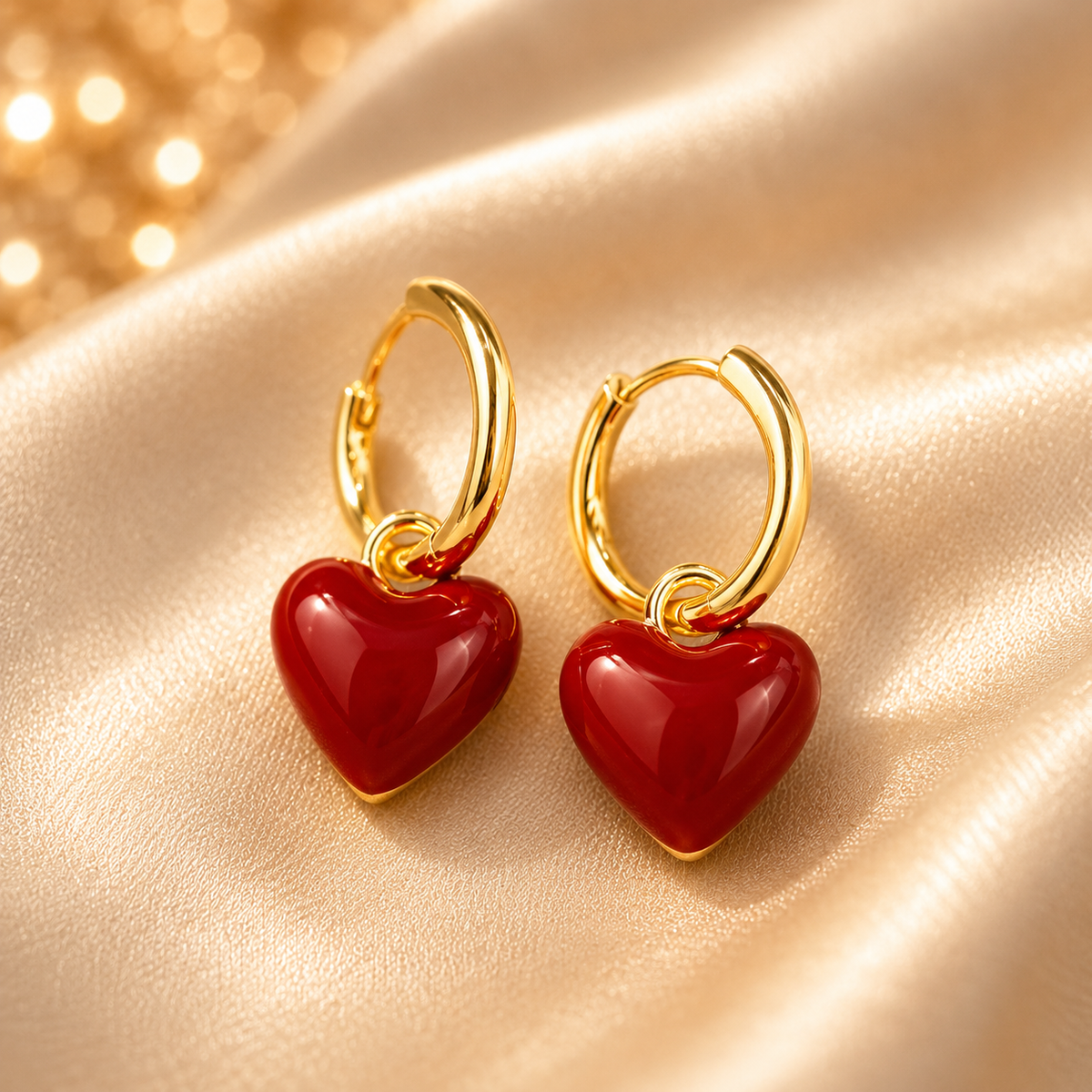Boucles d’oreilles créoles cœur rouge – vue principale