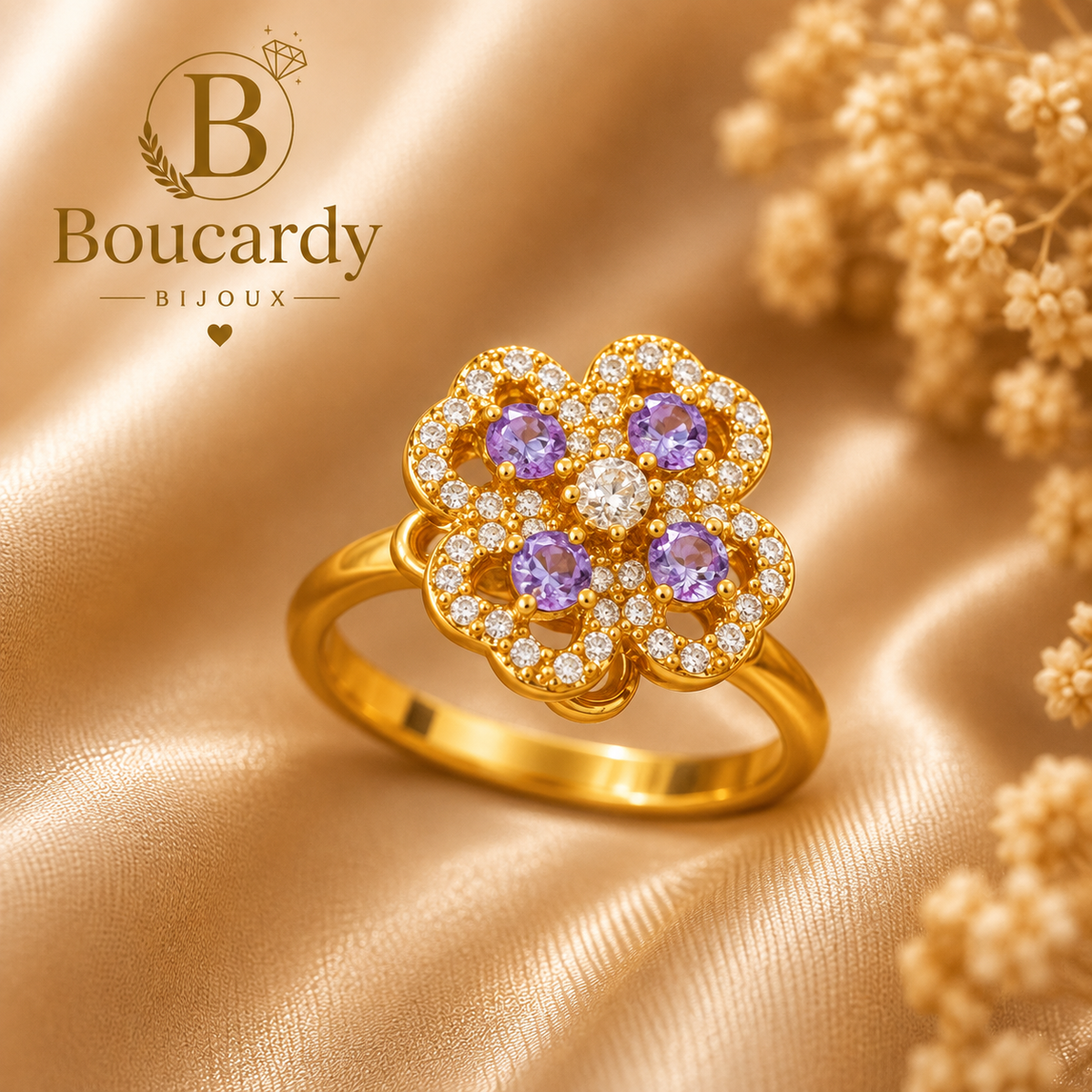 Bague Trèfle 4 Feuilles Plaqué Or 18K Zircons – détail 6