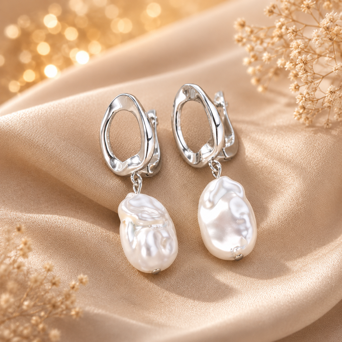 Boucles d’oreilles perles baroques dorées – détail 2