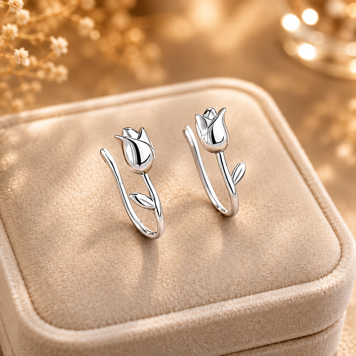 Boucles d’oreilles tulipe argentées – détail 5
