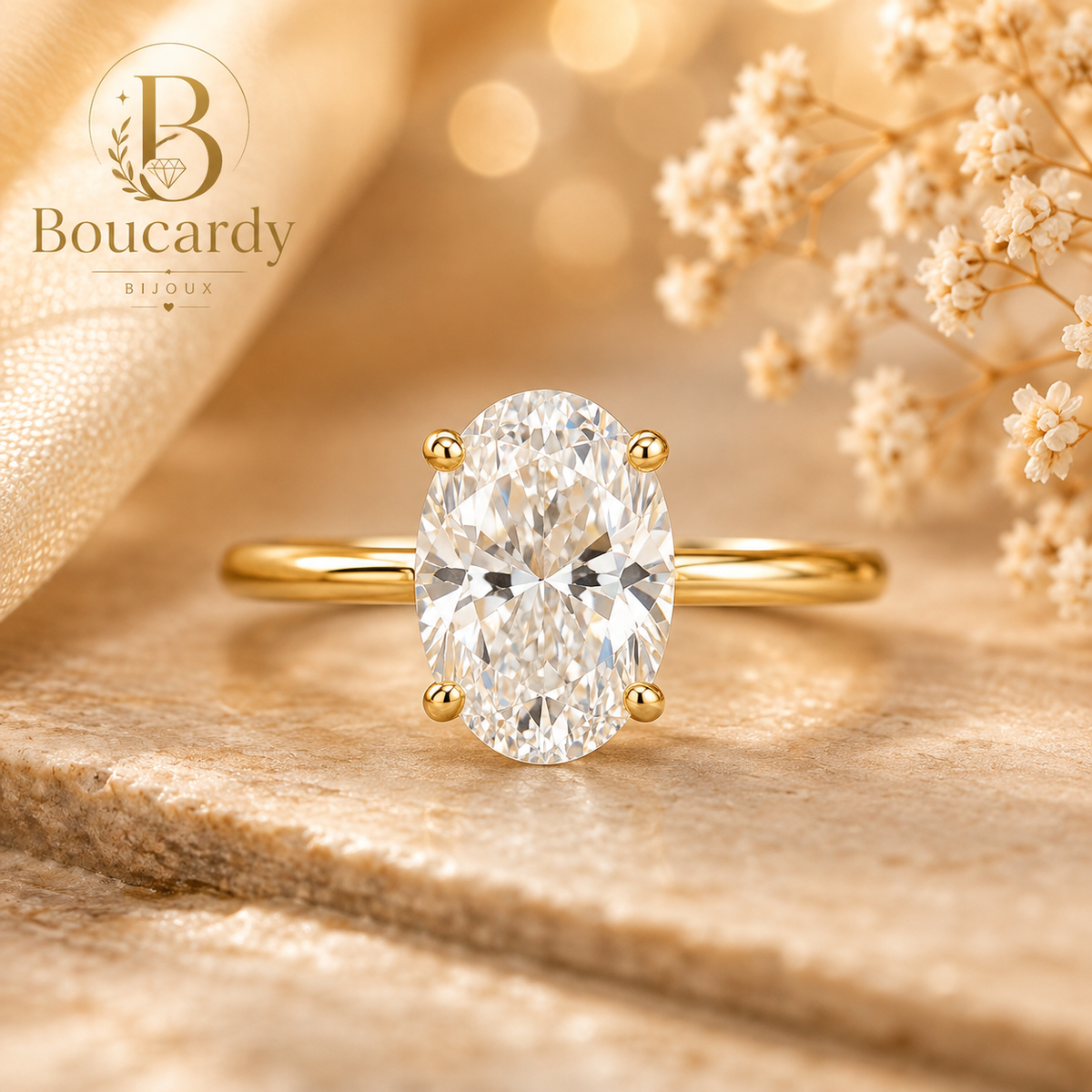 Bague Solitaire Ovale Plaqué Or 18K – détail 5