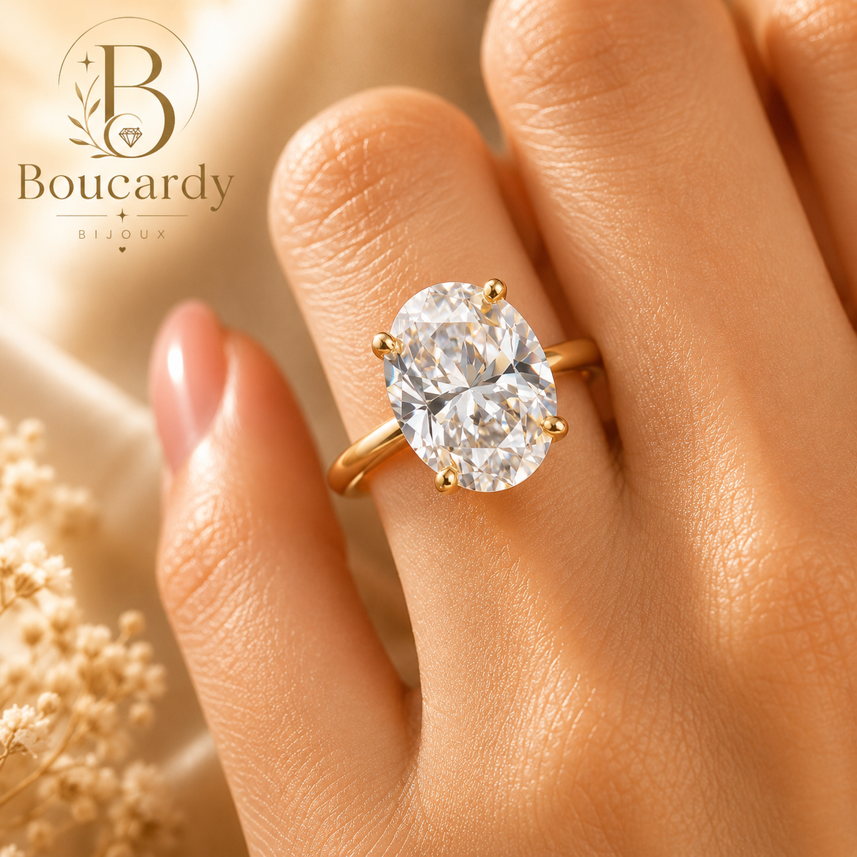 Bague Solitaire Ovale Plaqué Or 18K – détail 3