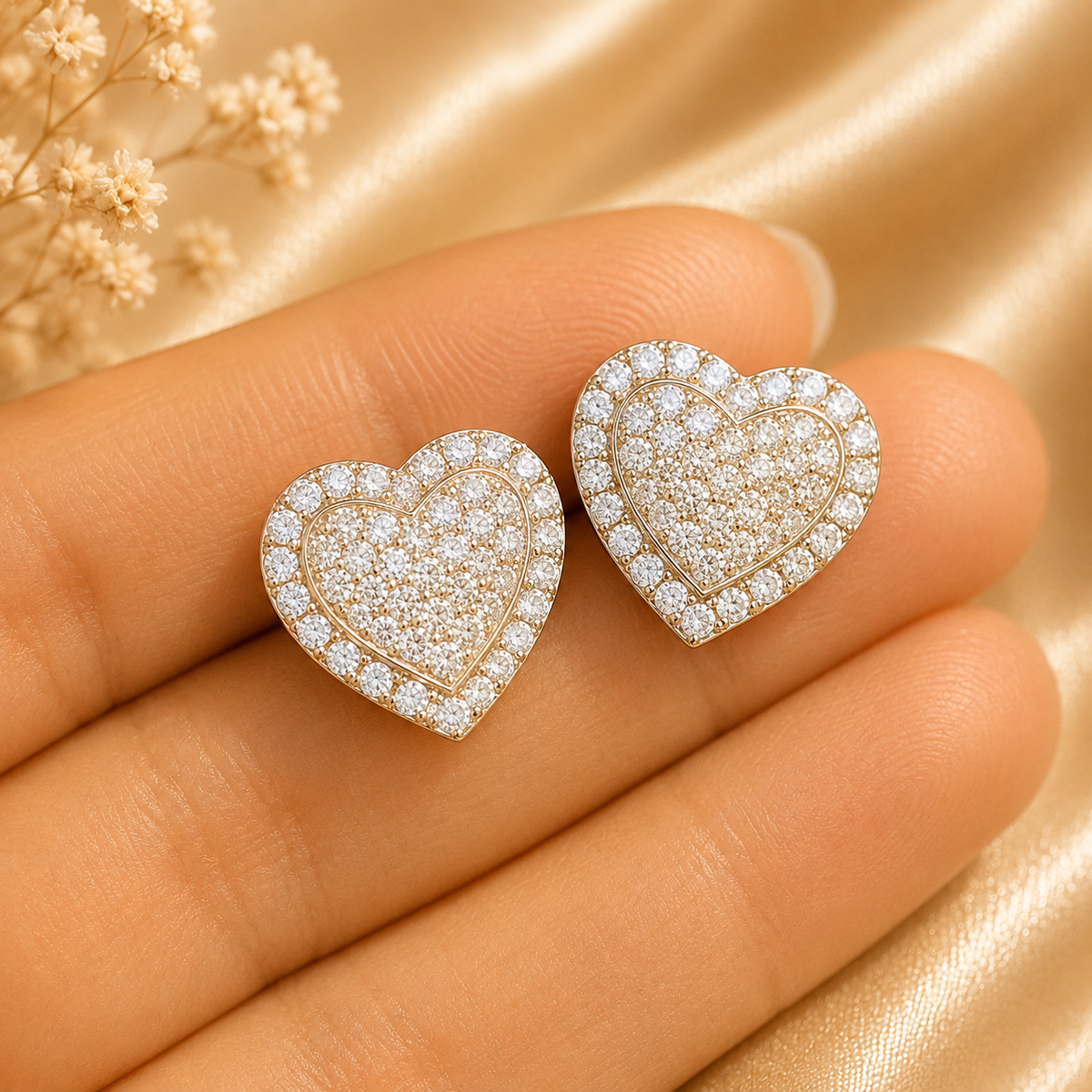 Boucles d’oreilles cœur scintillant – détail 2