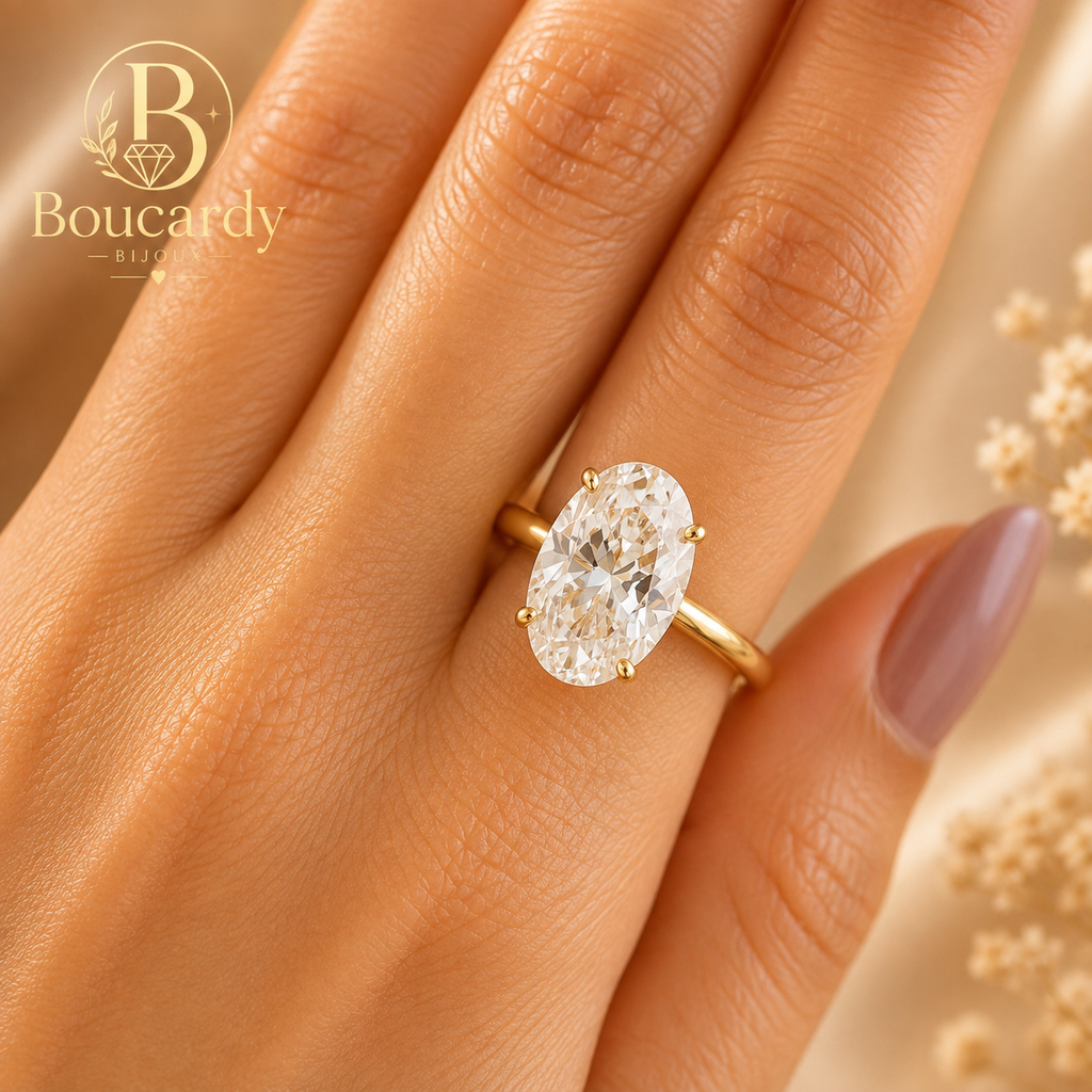 Bague Solitaire Ovale Plaqué Or 18K – détail 7
