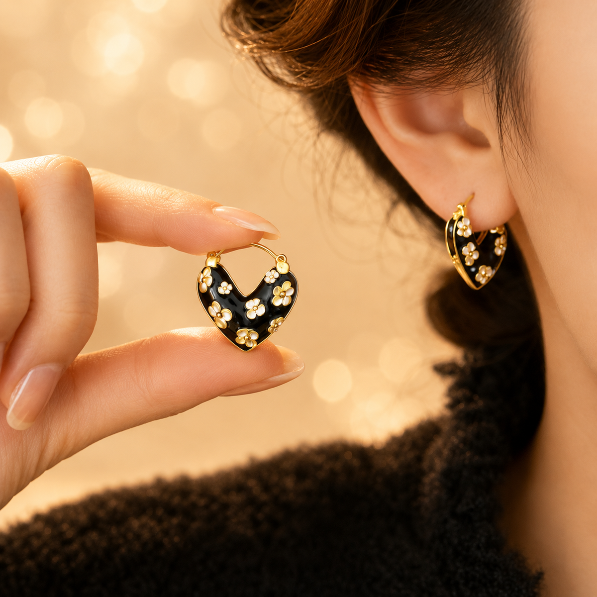 Boucles d’oreilles cœur léopard rouge et blanc – détail 10