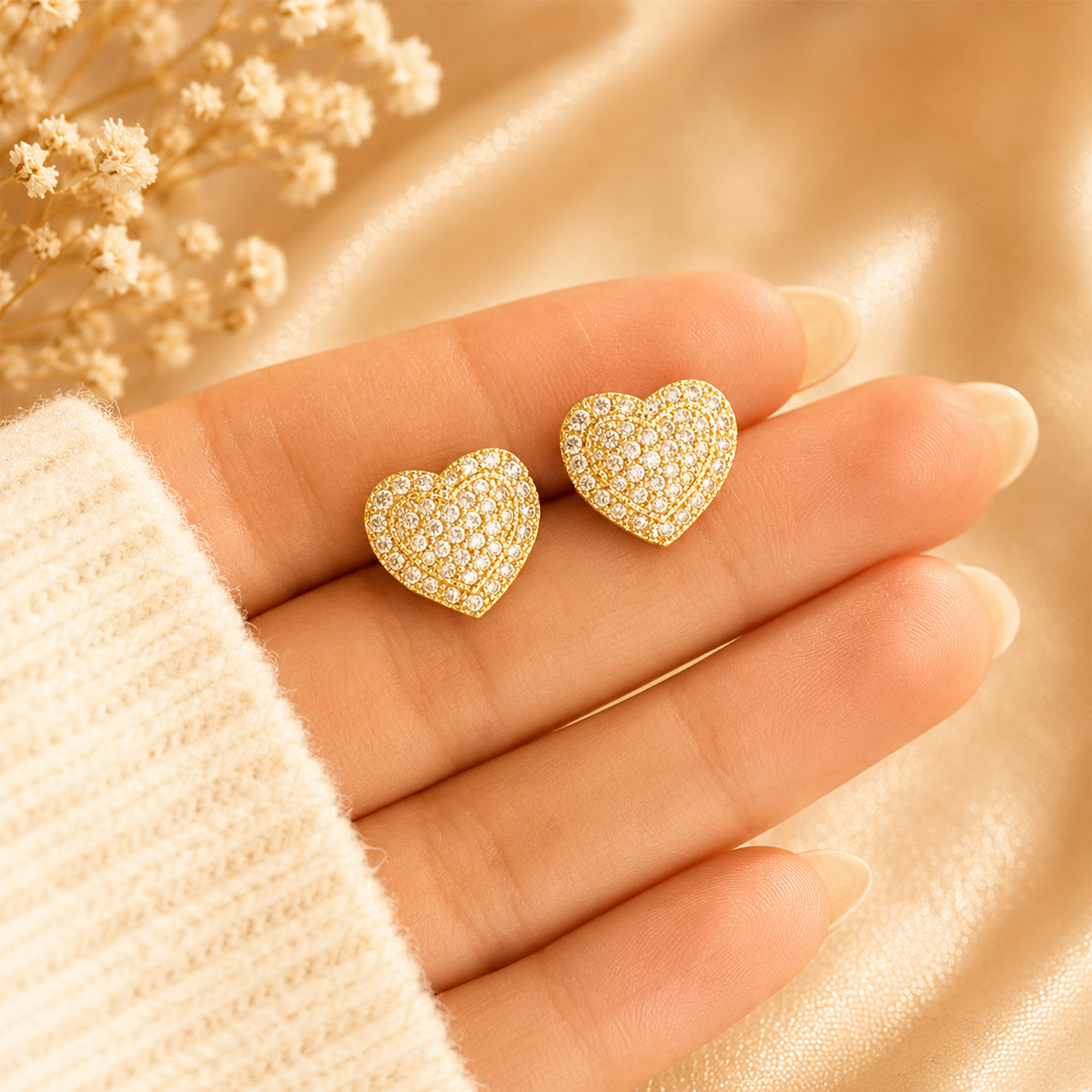 Boucles d’oreilles cœur scintillant – vue principale