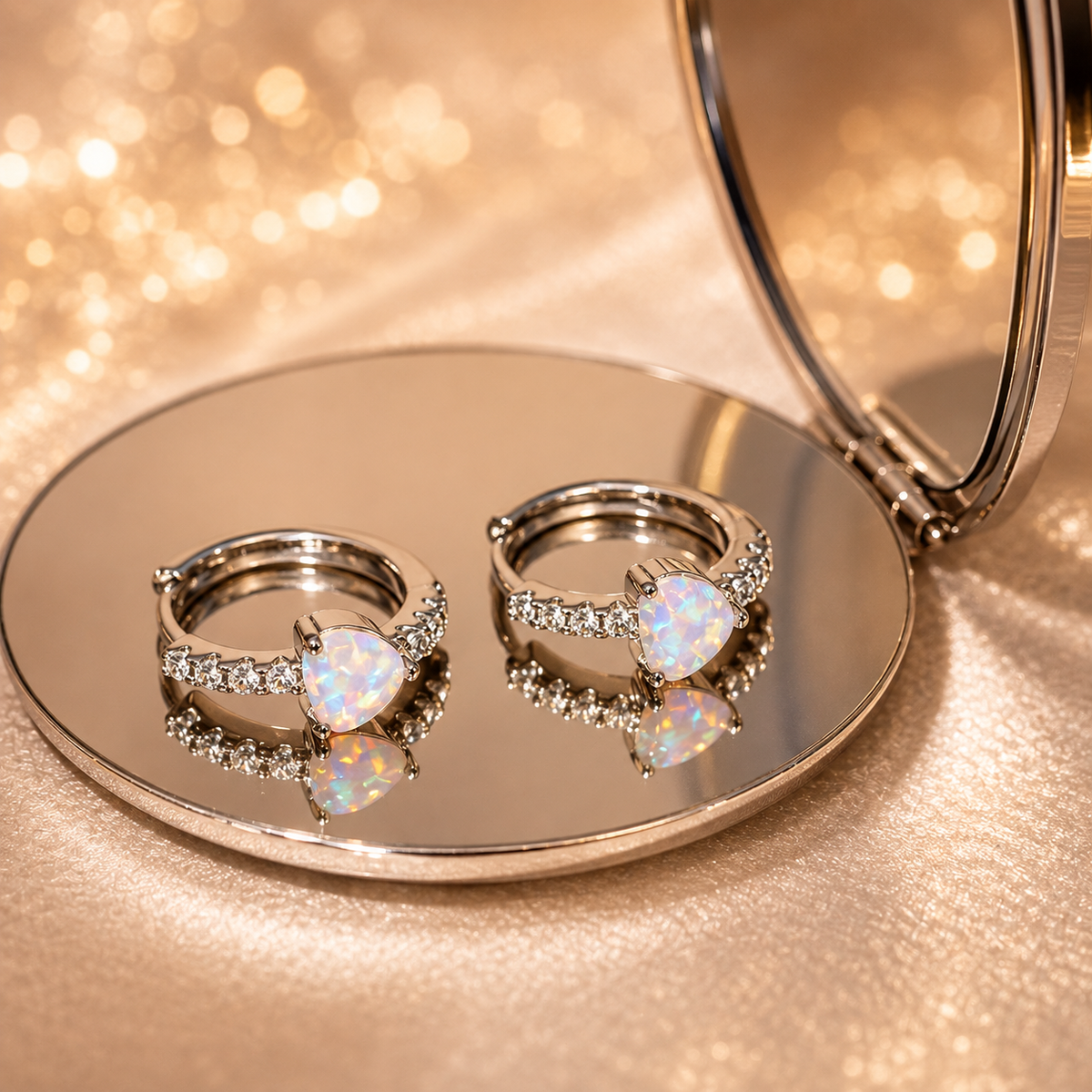Boucles d’oreilles créoles cœur opale – détail 8