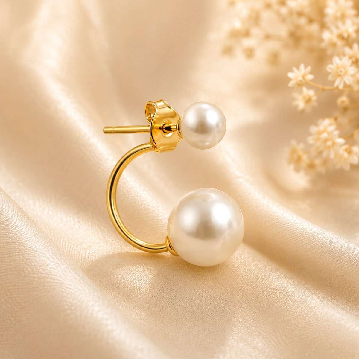 Boucles d’oreilles pendantes double perle – détail 7