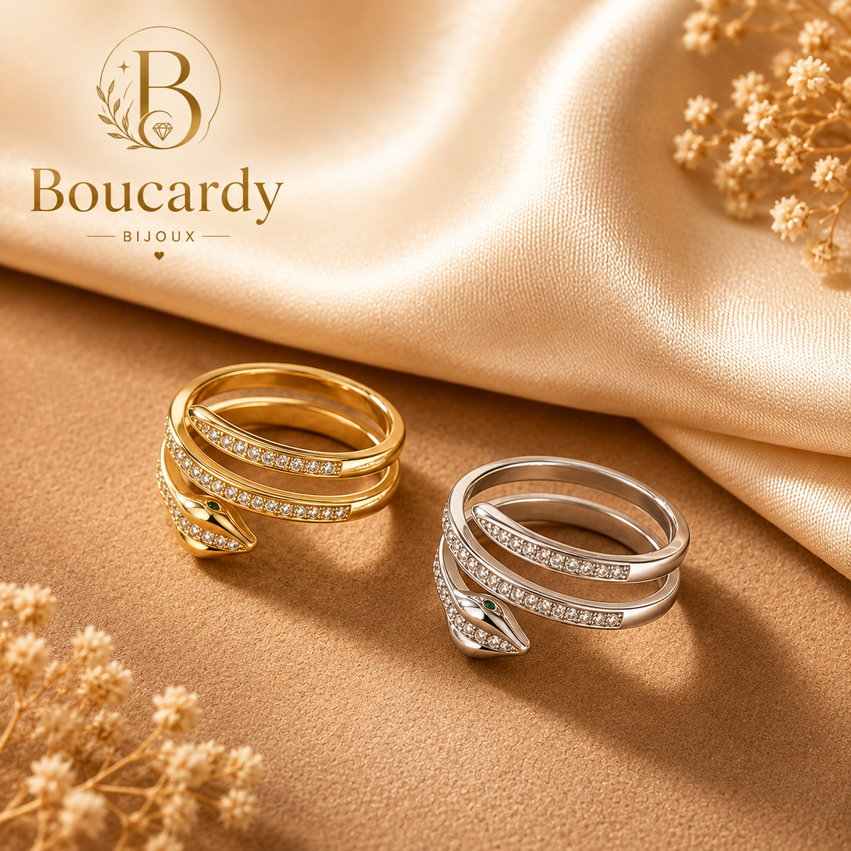 Bague Serpent Plaqué Or 18K Zircons – détail 5