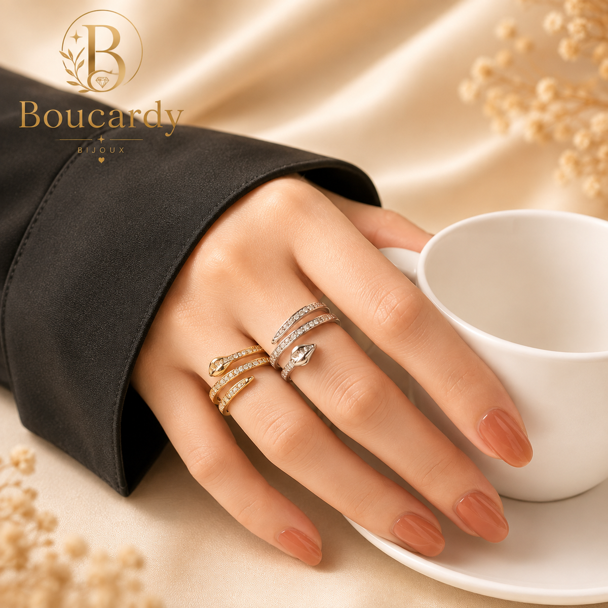 Bague Serpent Plaqué Or 18K Zircons – détail 2