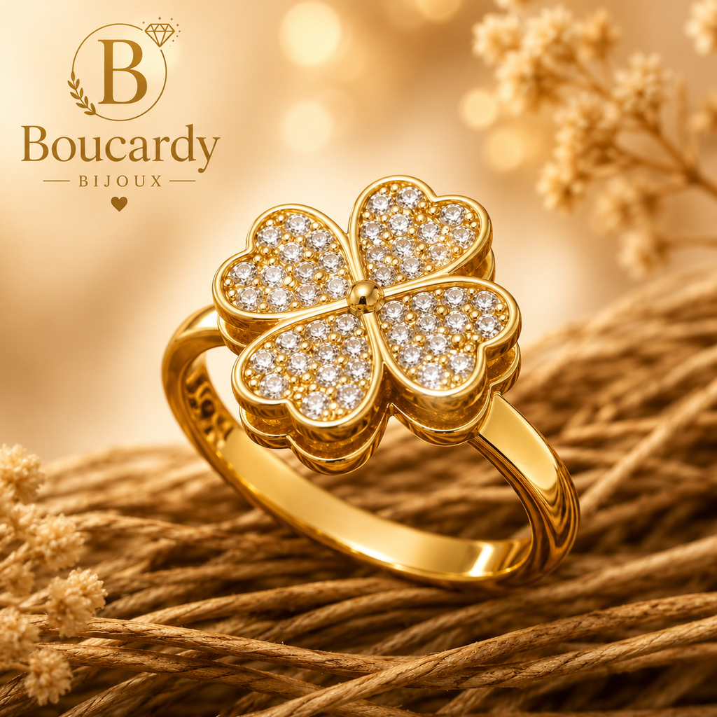 Bague Trèfle 4 Feuilles Plaqué Or 18K Zircons – détail 5