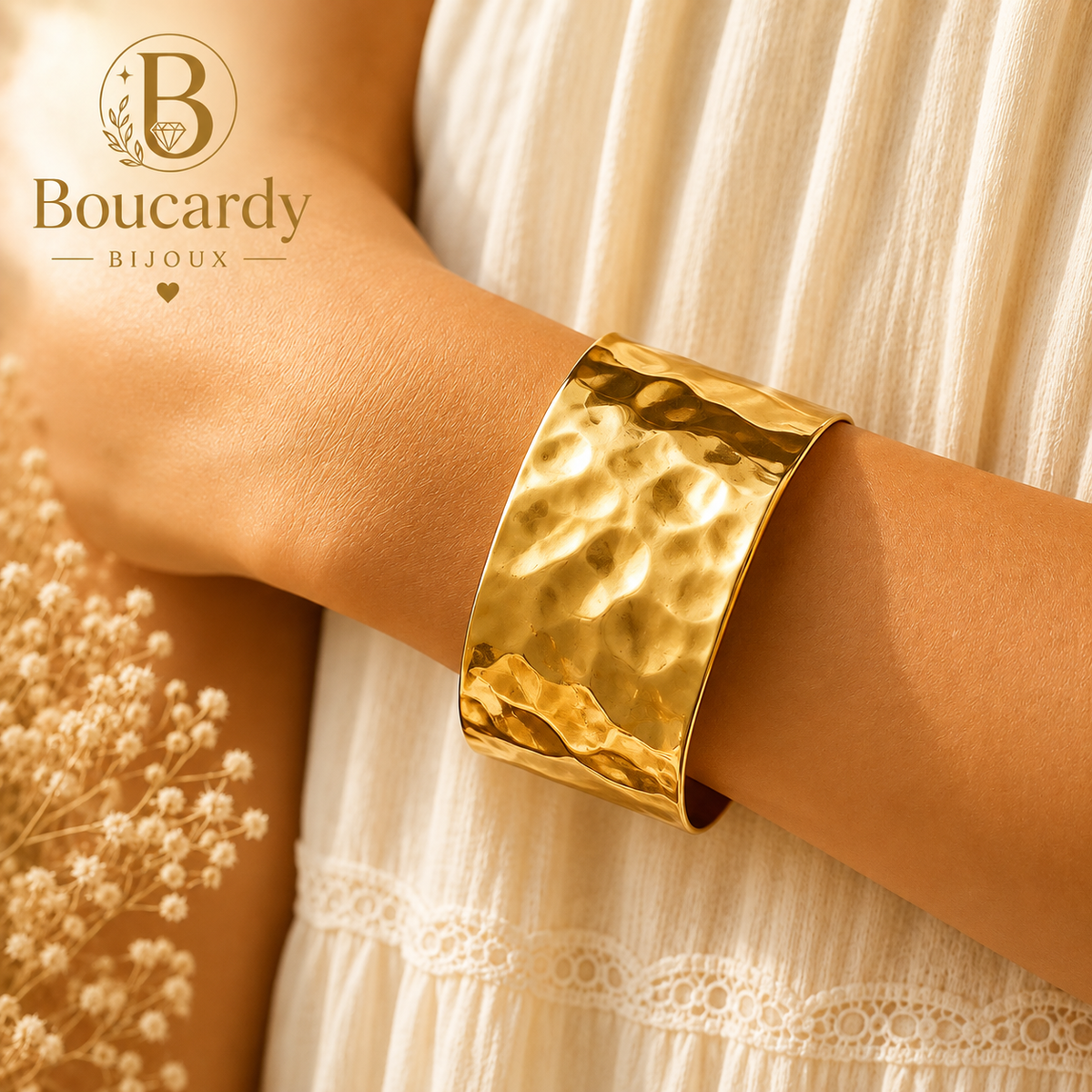 Bracelet jonc martelé en acier inoxydable – détail 3
