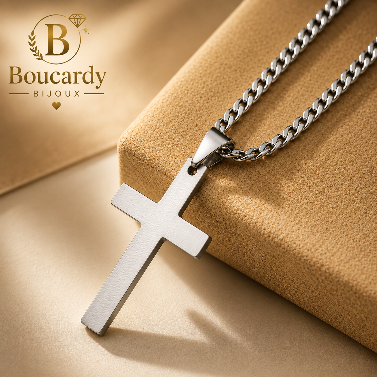 Collier croix bicolore en acier inoxydable – détail 4