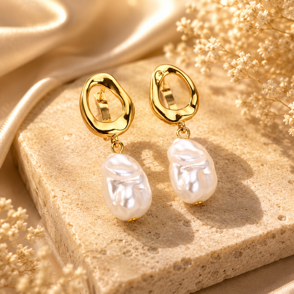 Boucles d’oreilles perles baroques dorées – vue principale