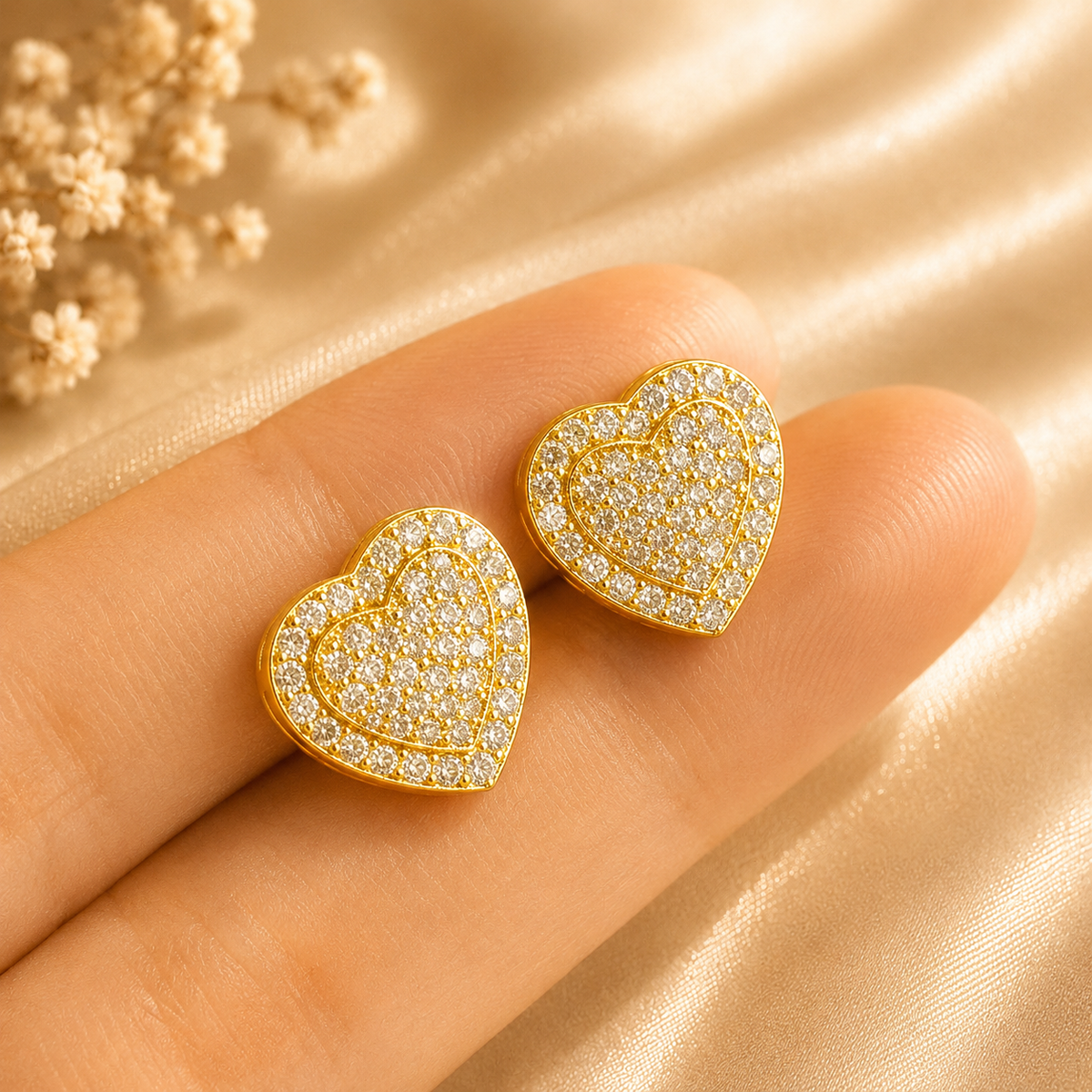 Boucles d’oreilles cœur scintillant – détail 3