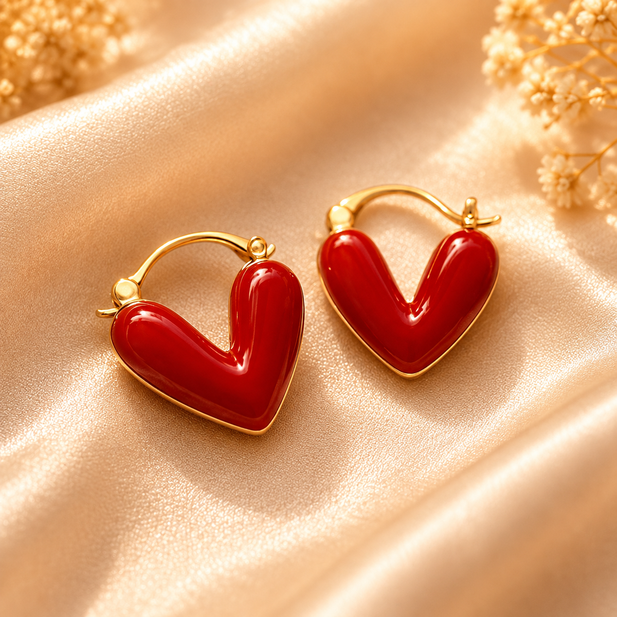 Boucles d’oreilles cœur léopard rouge et blanc – vue principale