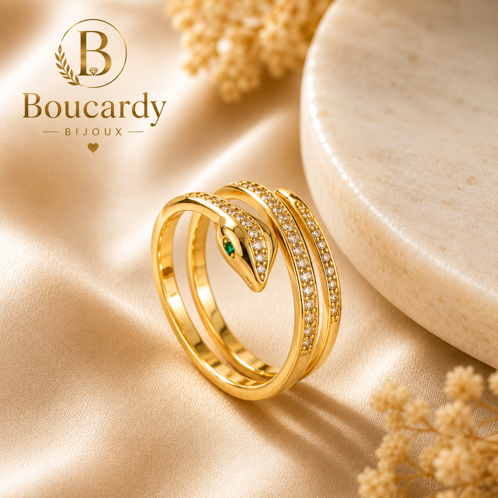 Bague Serpent Plaqué Or 18K Zircons – vue principale