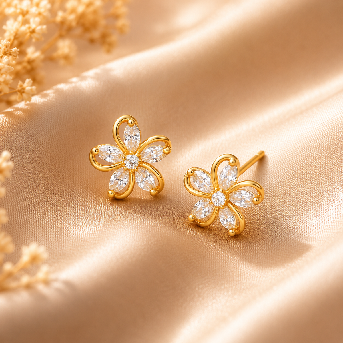 Boucles d’oreilles marguerite dorées – vue principale