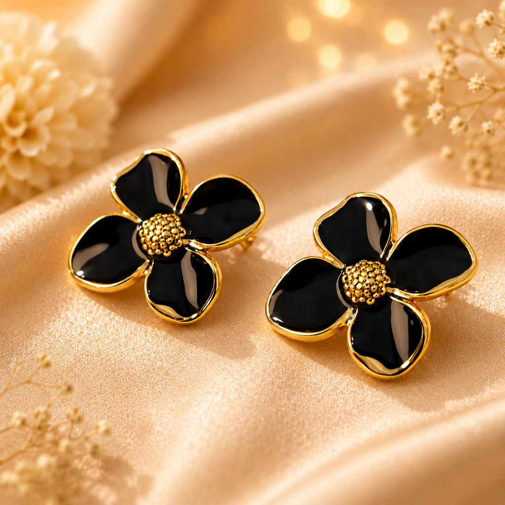 Boucles d’oreilles fleur rose dorée – détail 6
