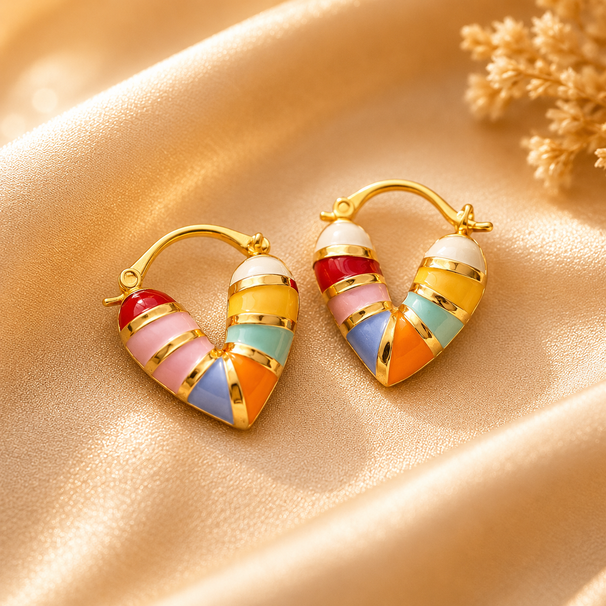 Boucles d’oreilles cœur léopard rouge et blanc – détail 6