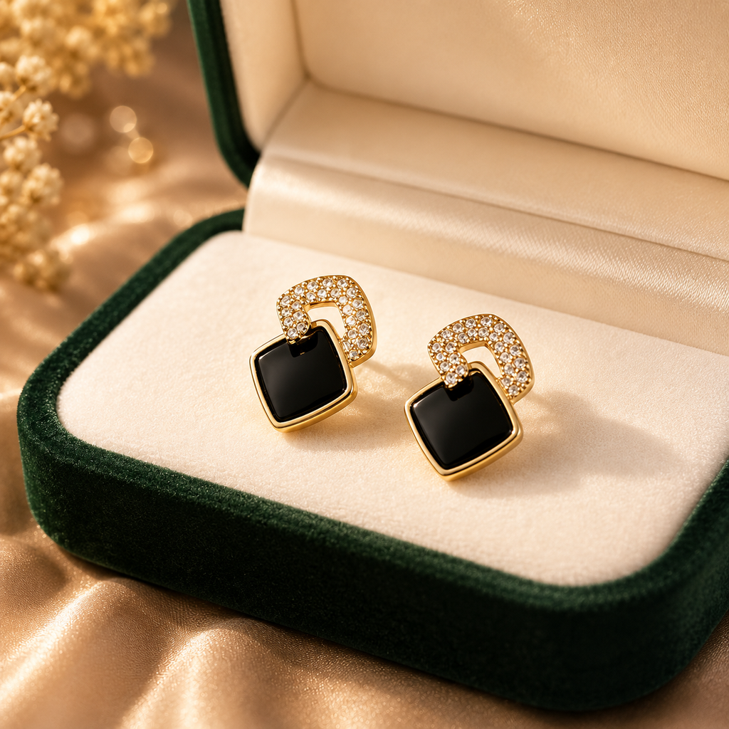Boucles d’oreilles élégantes noir et or avec – détail 3