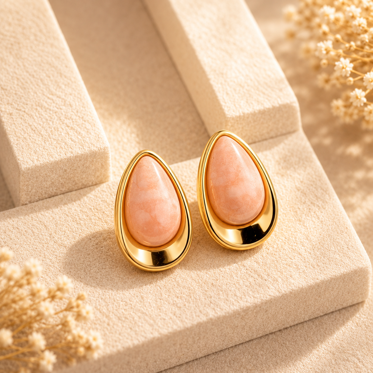 Boucles d’oreilles dorées pierre blanche – détail 5