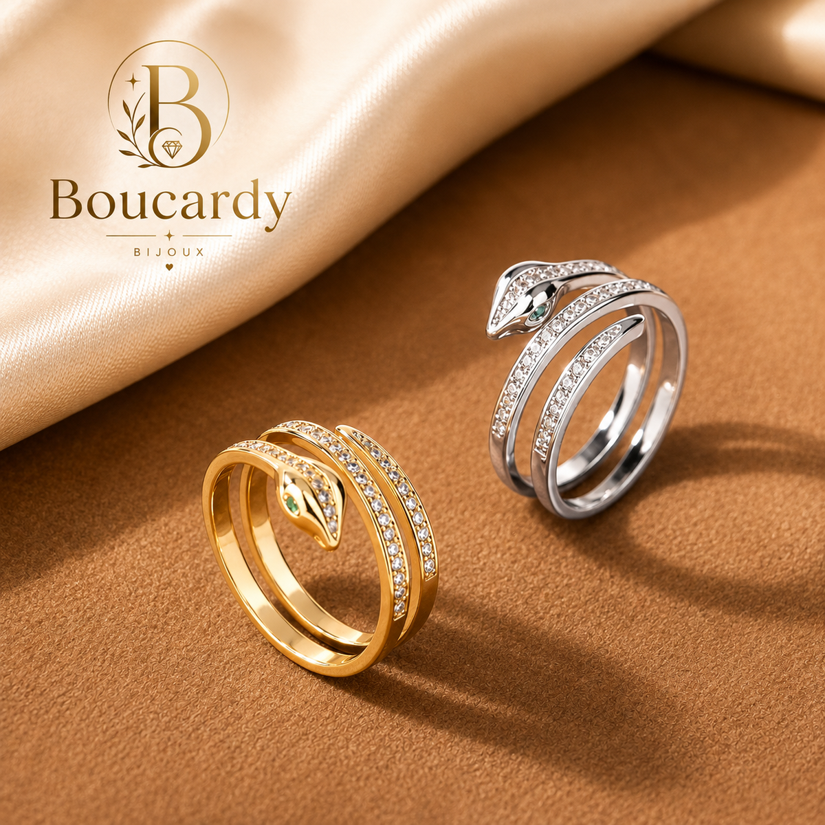 Bague Serpent Plaqué Or 18K Zircons – détail 4