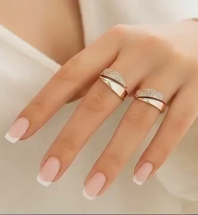 Bague Femme Plaqué Or Rose 18K – Double Anneau Pavé Zircons Brillants